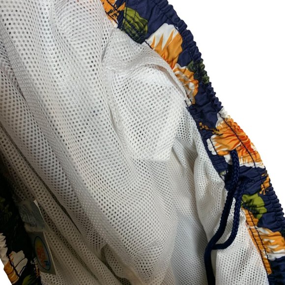 Sand N Sun Swim Trunks Hawaiian Floral Print Navy Blue Orange Lined Pockets 2XL - Picture 8 of 9